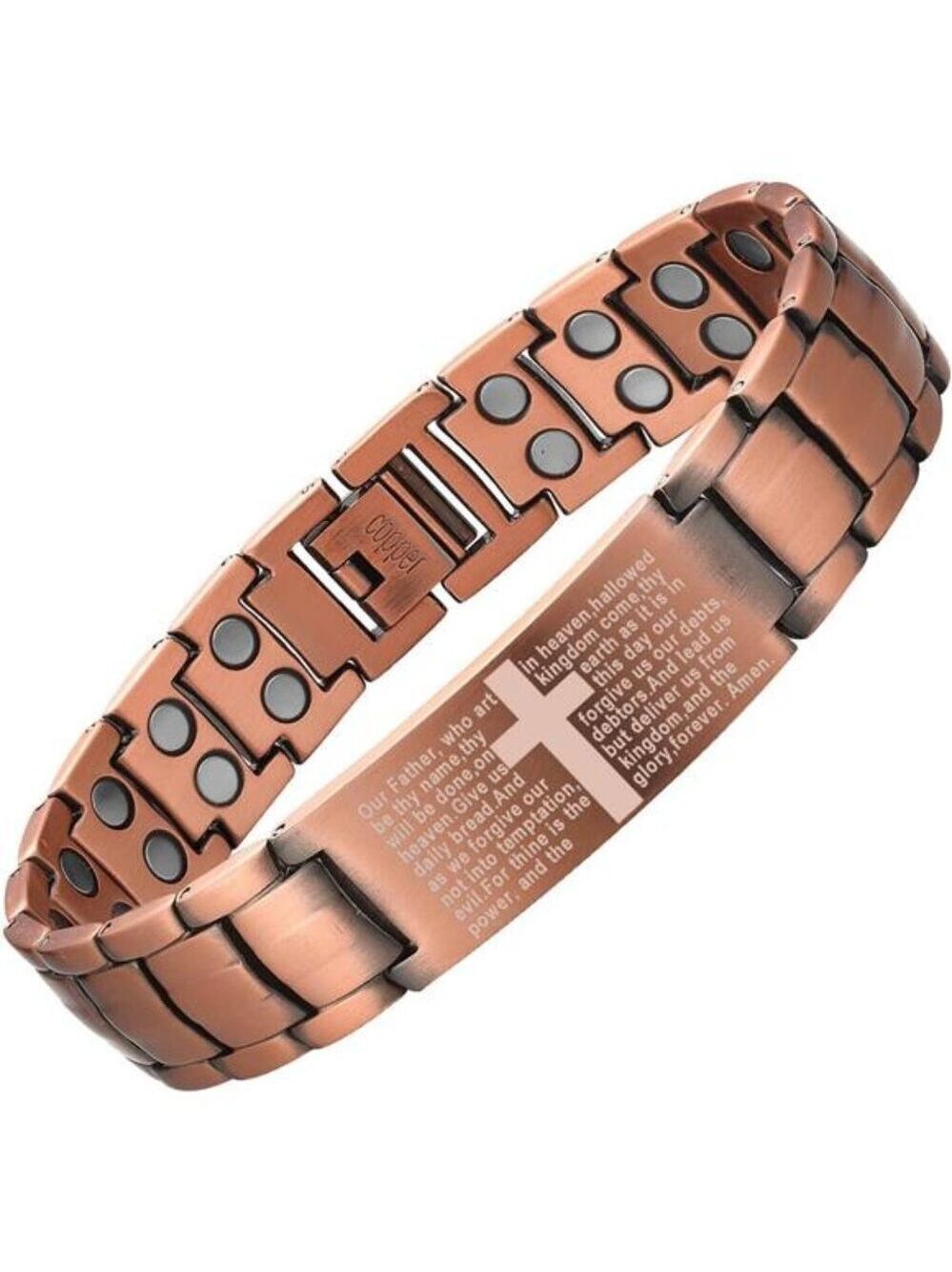 Mens Copper Magnetic Bracelet Cross Design Adjustable Links Therapy Gift Box
